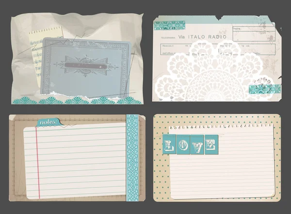 Set di carte Vintage - per il design o scrapbook - in vettore — Vettoriale Stock