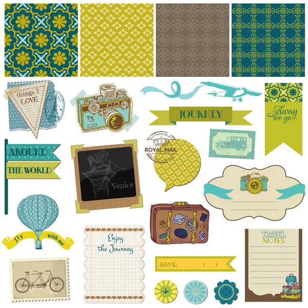 ScrapBook ontwerpelementen - vintage reizen set-in vector — Stockvector