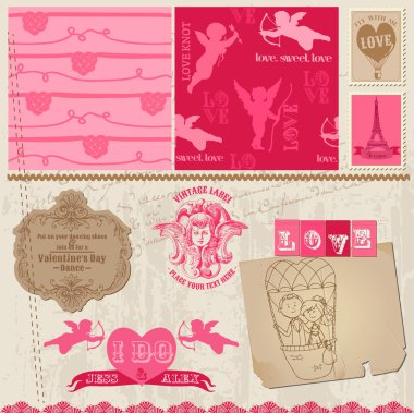 Scrapbook tasarım öğeleri - aşk seti - kartları, davetiye, gr