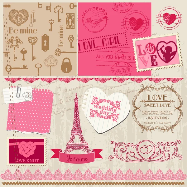 Scrapbook Elementi di design - Love Set - per carte, invito, gr — Vettoriale Stock