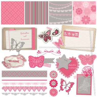 Scrapbook tasarım öğeleri - vintage dantel kelebek - vektör