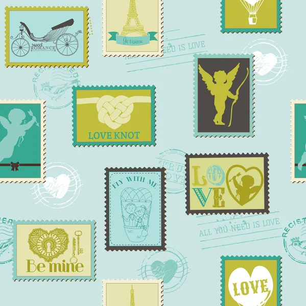 Valentinstags-Briefmarken lieben Hintergrund - für Design, Einladung, Schrott — Stockvektor