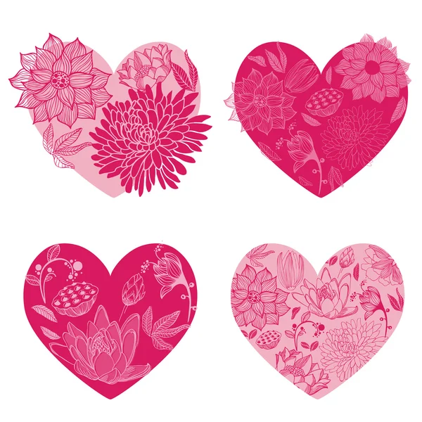 Set de Coeurs de Fleurs - pour scrapbook et design - en vecteur — Image vectorielle