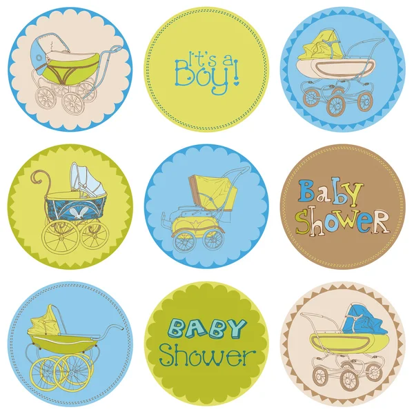 Conjunto de fiesta de ducha Baby Boy - para su diseño y álbum de recortes en vec — Vector de stock