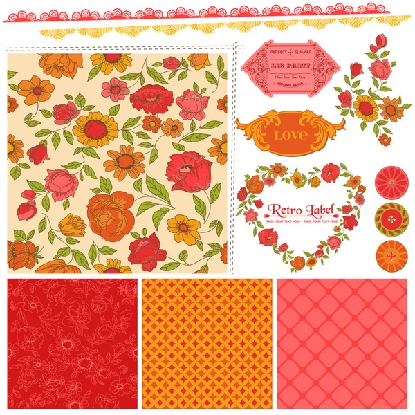 ScrapBook ontwerpelementen - oranje bloemen en papavers in vector — Stockvector