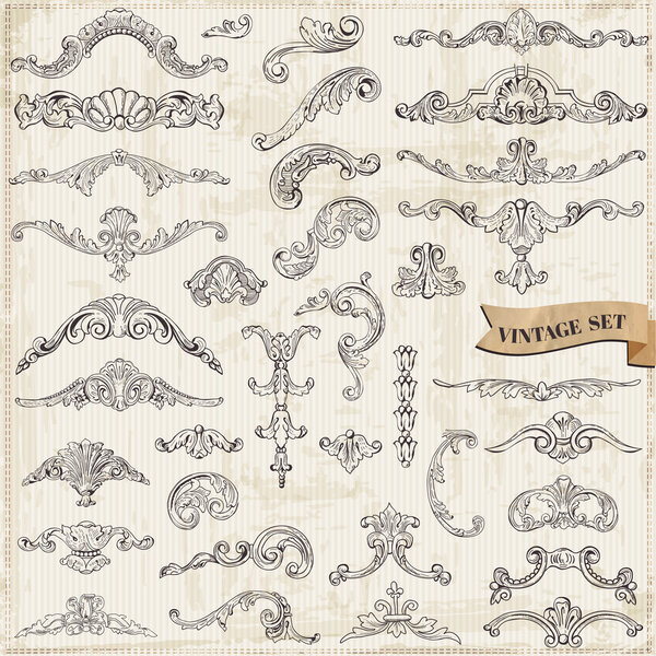 Векторный набор: элементы каллиграфического дизайна и украшения страницы, Vi
