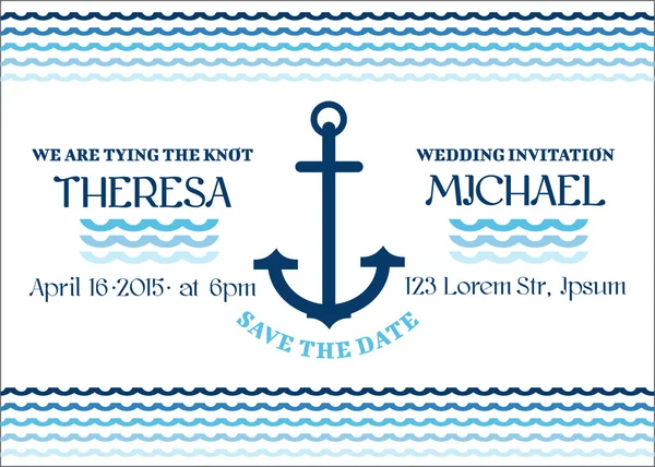 Carte d'invitation marine de mariage - en vecteur — Image vectorielle