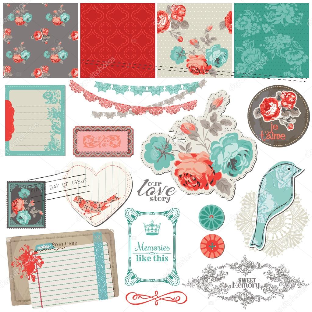 Scrapbook Design Elements - Vintage Roses and Birds - in vector