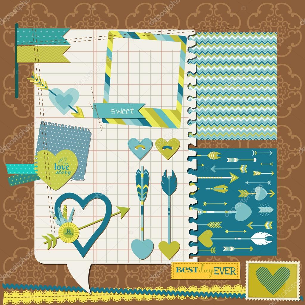 Scrapbook Design Elements - Love, Heart and Arrows - for design