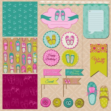 Scrapbook tasarım öğeleri - bebek kız ayakkabı - vektör