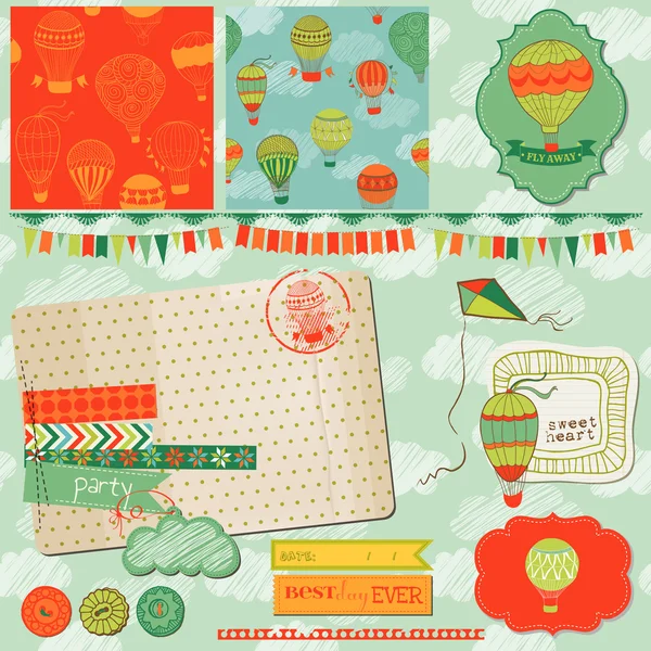 Scrapbook-Design-Elemente - niedliche Luftballons und Wolken - in ve — Stockvektor