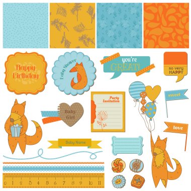 Scrapbook tasarım elemanları - şirin tilki ile bebek duş seti-