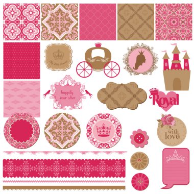 Scrapbook tasarım elemanları - Prenses kız doğum günü set - vect