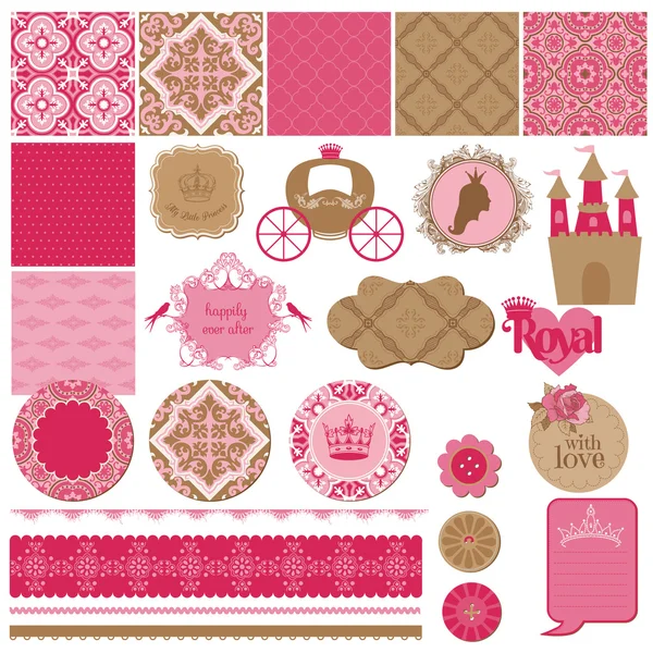 Scrapbook Design Elements - Princess Girl Birthday Set - in vect Stock Illustration