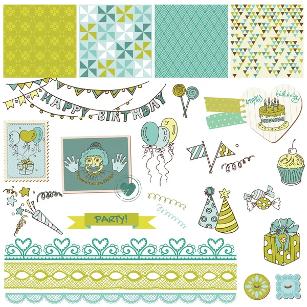 Set de fête d'anniversaire - pour le design et le scrapbook - en vecteur — Image vectorielle