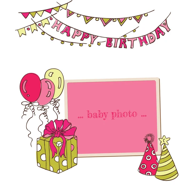 Birthday Greeting Card with Photo Frame and place for your text — Stock Vector