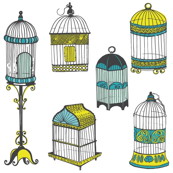 Birdcages koleksiyonu - tasarım ve karalama defteri - vektör — Stok Vektör