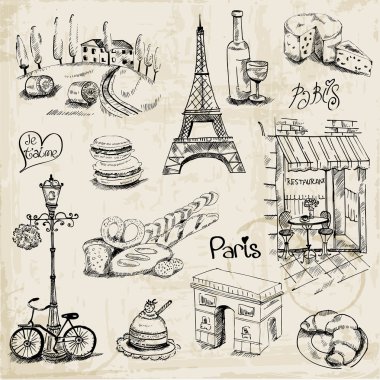 Картина, постер, плакат, фотообои "парижский набор - для дизайна и шрапбук - в векторе
", артикул 25957949