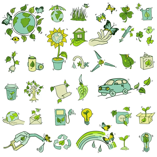 Ökologie und Recycling von Symbolen - handgezeichnetes Vektorset — Stockvektor