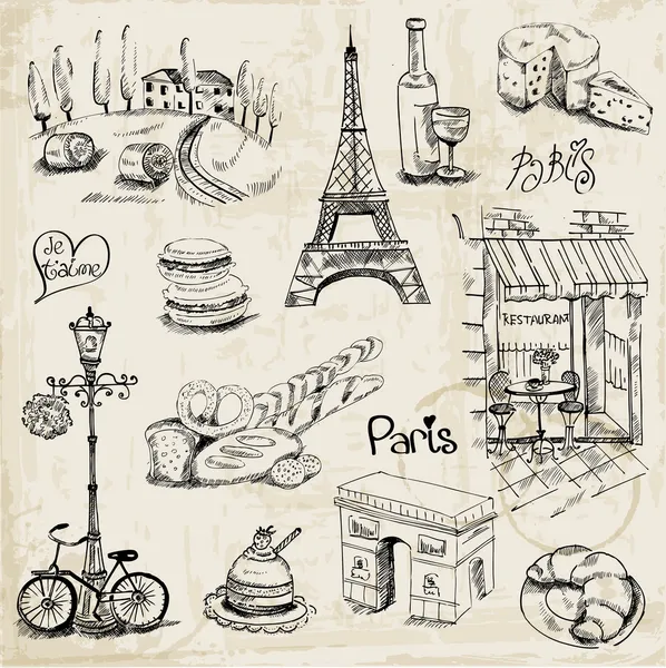 Paris Illustration Set - para diseño y álbum de recortes - en vector — Archivo Imágenes Vectoriales