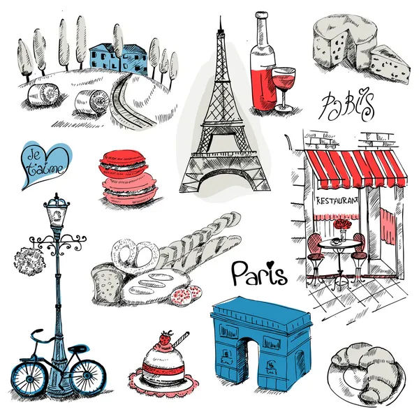 Paris Illustration Set - para diseño y álbum de recortes - en vector — Vector de stock