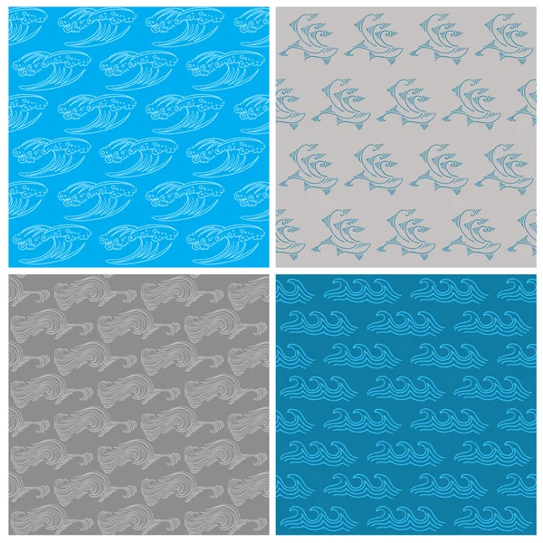 Set of Seamless Waves Background - Marine Theme - in vector — Stock Vector