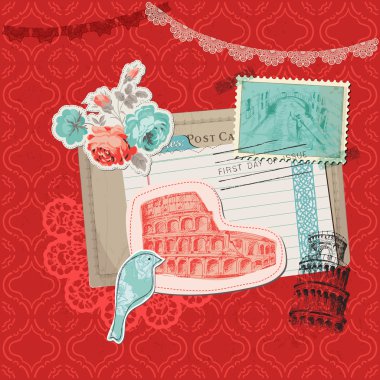 Scrapbook tasarım öğeleri - pullar İtalya vintage kartı