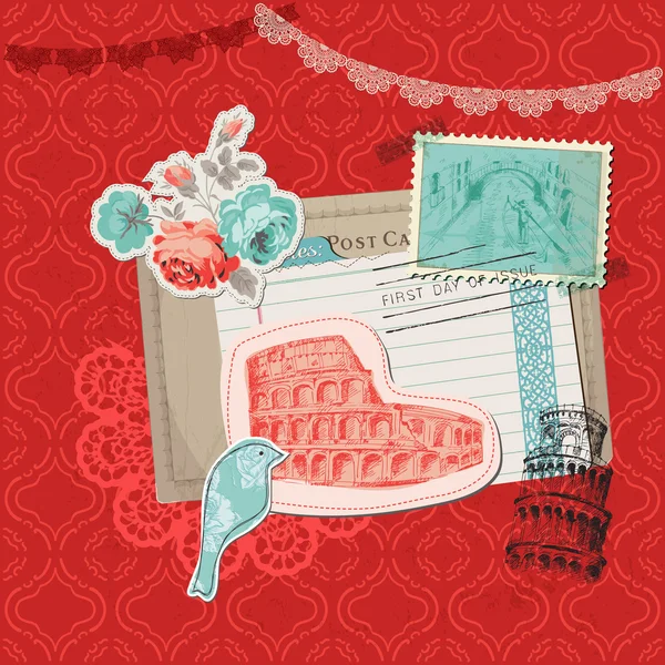 Scrapbook Design Elements - Italie Carte Vintage avec timbres — Image vectorielle