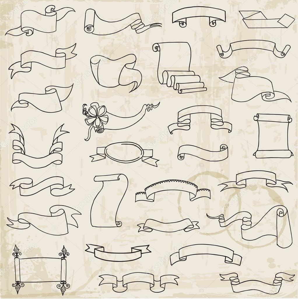 Hand drawn Ribbon Banners for decoration, scrapbook and design