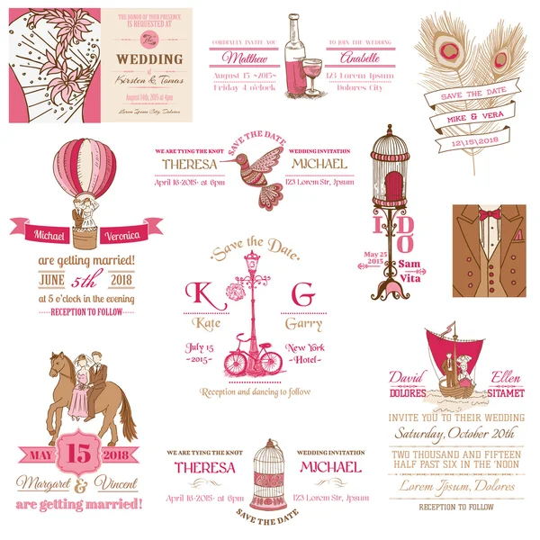 Collection d'invitations vintage de mariage - pour le design, scrapbook — Image vectorielle