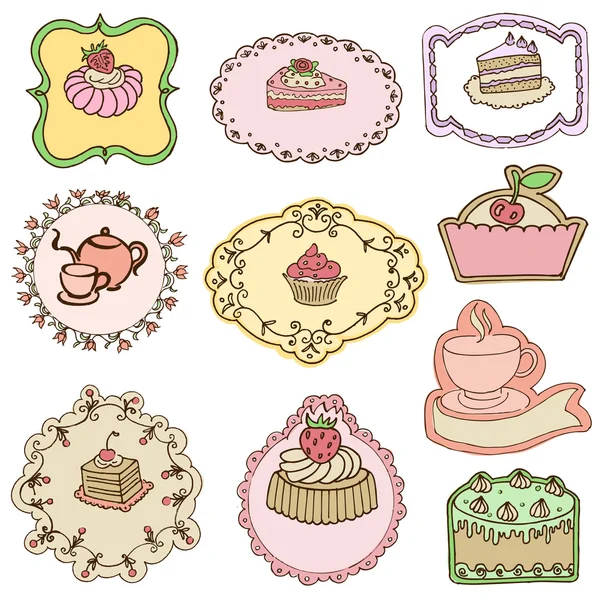 Set di Cute Cake Tags - per il design o scrapbook - in vettore — Vettoriale Stock