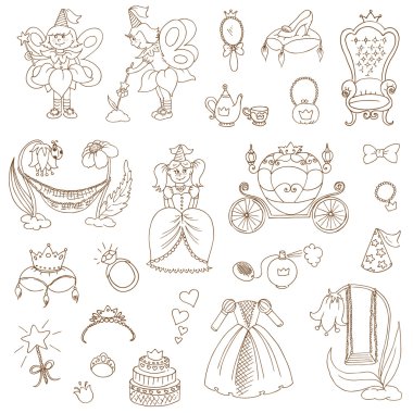 Prenses kız - tasarım ve karalama defteri için - vektör ayarla