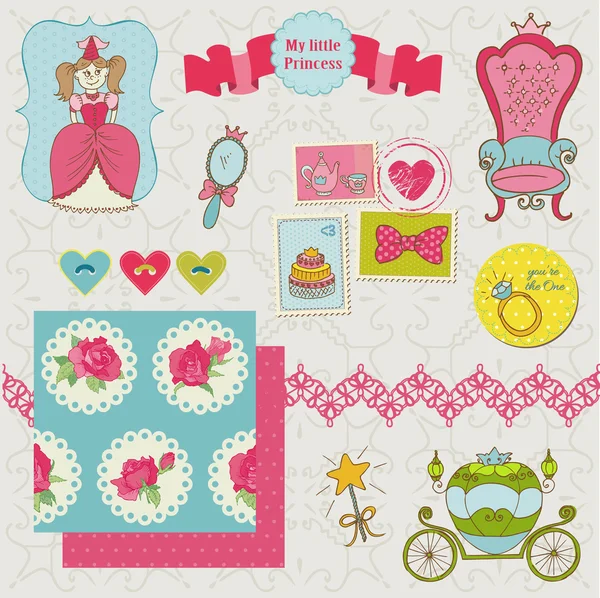 Princess Girl Set - per il design e scrapbook - in vettore — Vettoriale Stock