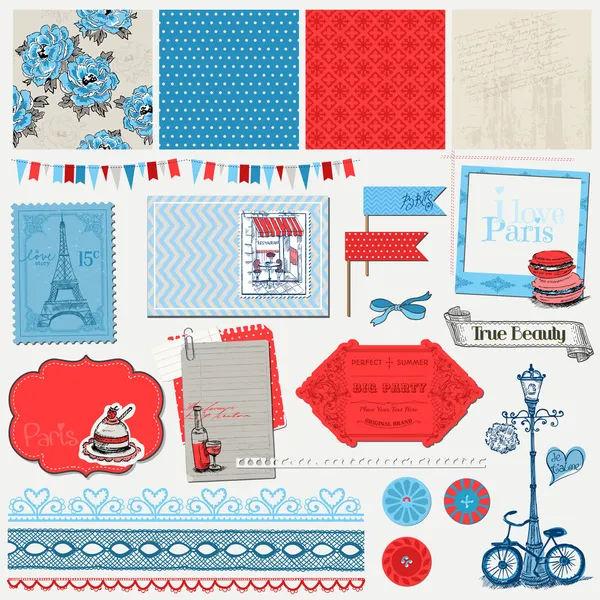 Scrapbook Elementos de Design - Paris Vintage Set - em vetor — Vetor de Stock