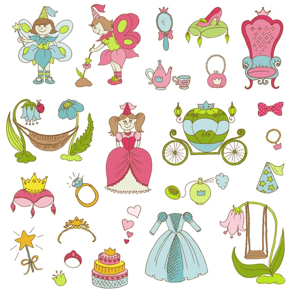 Princess Girl Set - for design and scrapbook - in vector — Stock Vector