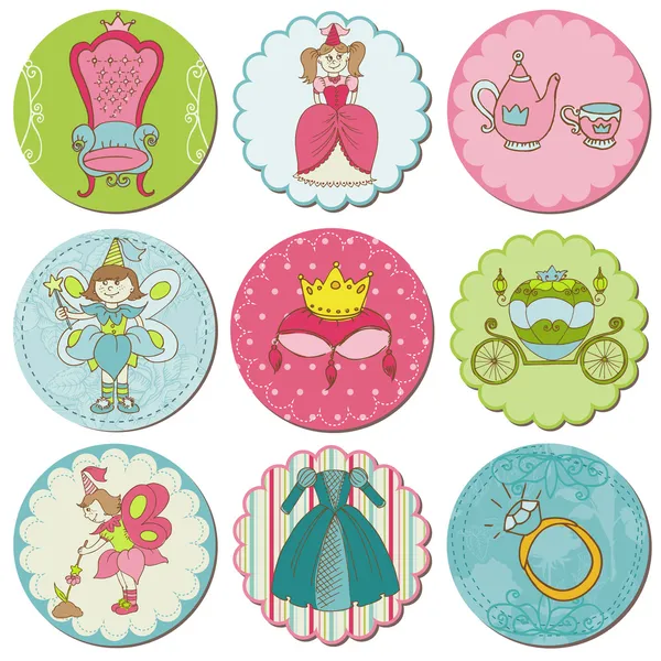 Scrapbook Design Elements - Tags with Princess Elements Royalty Free Stock Vectors