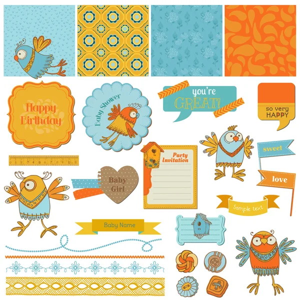 Scrapbook Design Elements - Cute Birds - in vector — Stock Vector