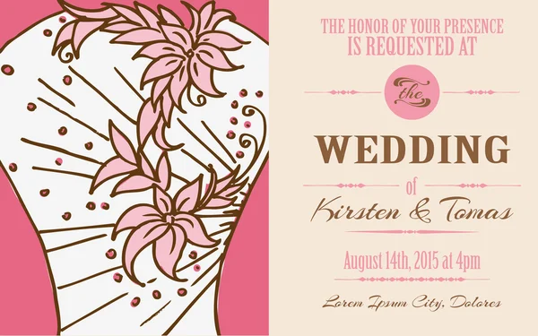 Düğün Vintage davetiye kartı - tasarım, karalama defteri — Stok Vektör