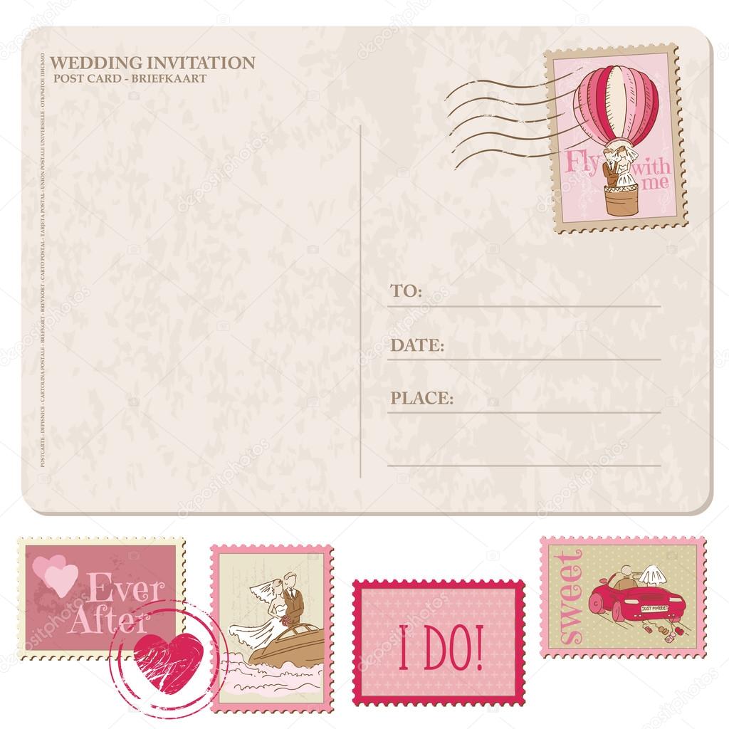 Retro postage stamps - for wedding invitation Vector Image