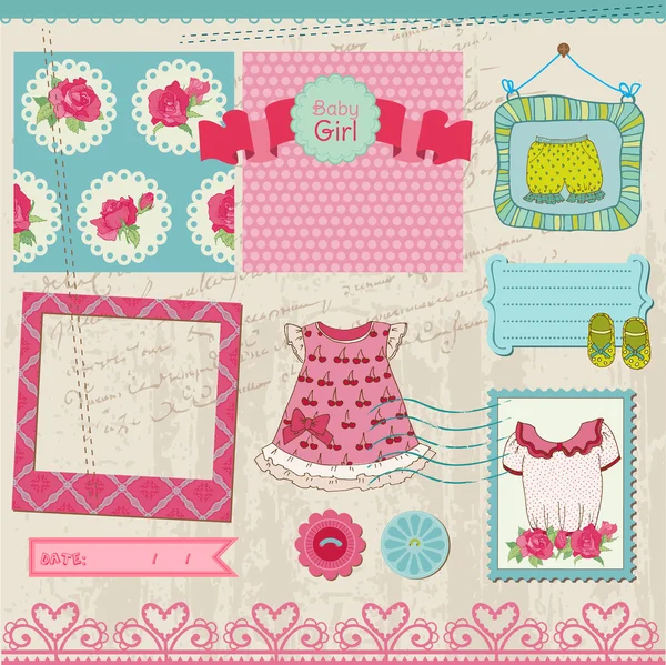 Scrapbook Elementos de diseño - Set de bebé niña - en vector — Vector de stock