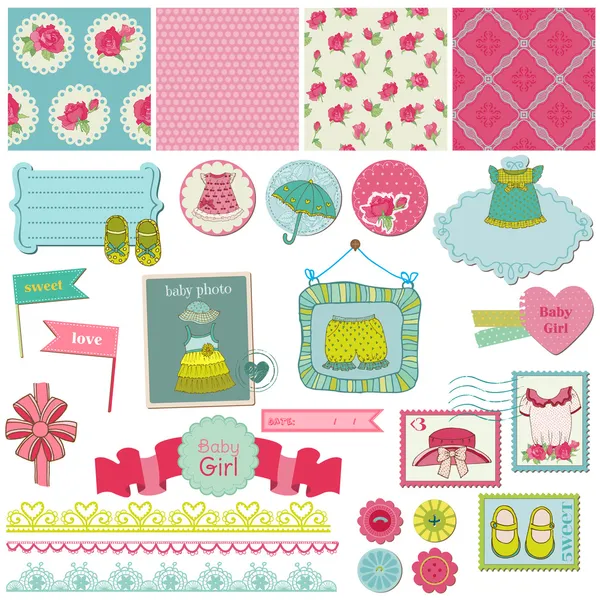 Scrapbook Elementos de diseño - Set de bebé niña - en vector — Archivo Imágenes Vectoriales