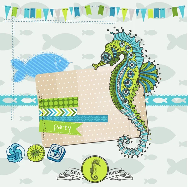 スクラップ ブック デザイン要素 - 熱帯の魚と海の馬のテーマ — ストックベクタ