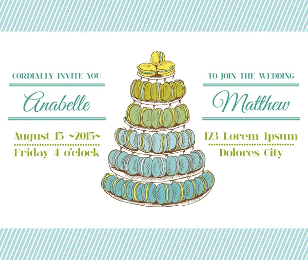 Wedding Invitation Card - Macaroons and Desserts Theme - in vector — Stock Vector