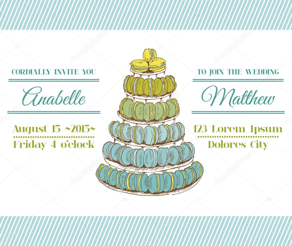 Wedding Invitation Card - Macaroons and Desserts Theme - in vector