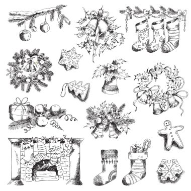 set Noel elements - tasarım ve karalama defteri - vektör için