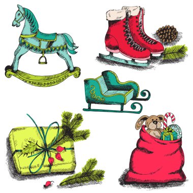 set Noel elements - tasarım ve karalama defteri - vektör için