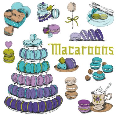 macaroons ve ve tatlı collection - tasarım ve karalama defteri