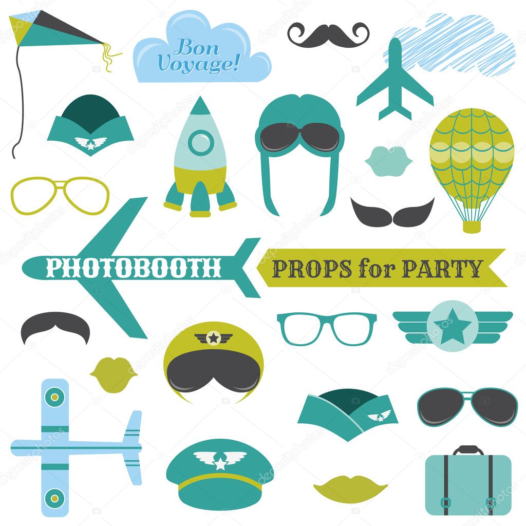 Airplane Party set - photobooth props - glasses, hats, planes