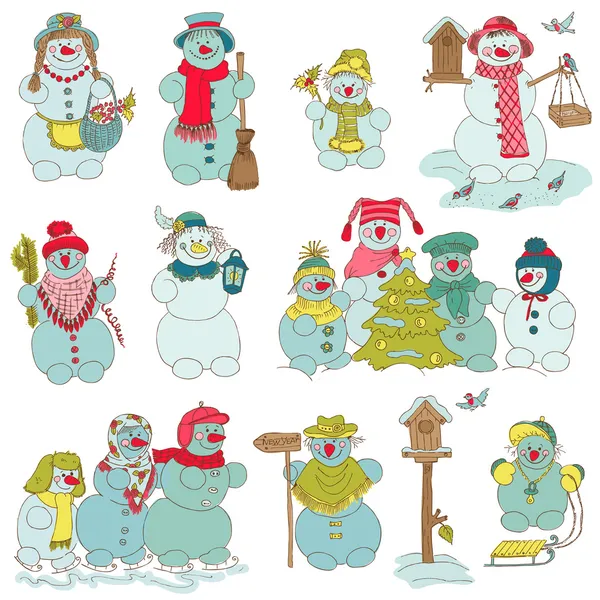 Boneco de neve conjunto de natal —  Vetores de Stock