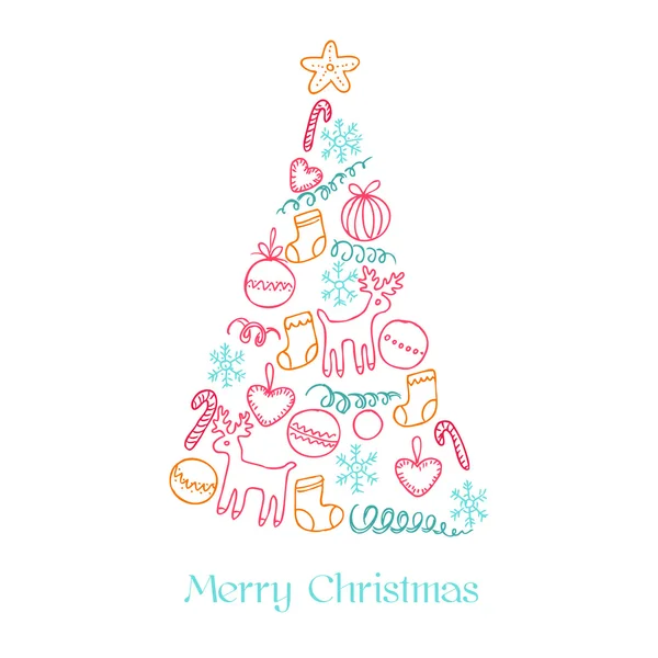 Χριστουγεννιάτικη κάρτα - χριστουγεννιάτικο δέντρο με στοιχεία — Διανυσματικό Αρχείο